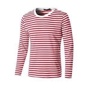 Striped T Shirt Crew Neck Long Sleeve Casual Cotton Pullover Tee Top White Red